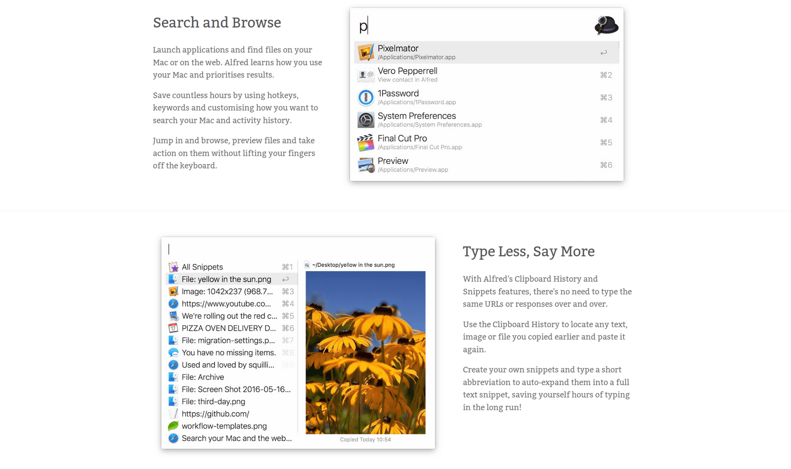 The feature list on alfredapp.com