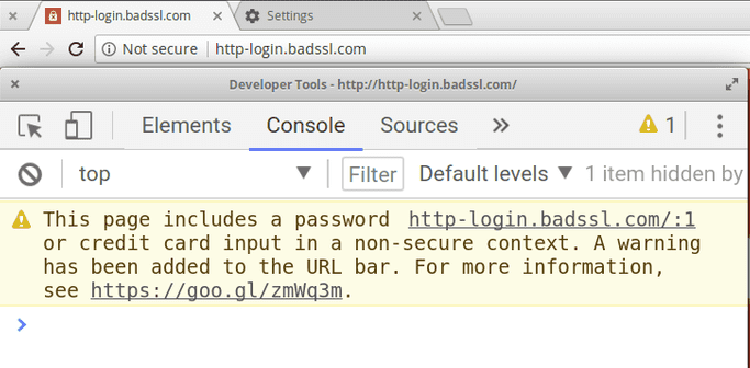 Chrome shows a 'Not secure' warning on http-login.badssl.com