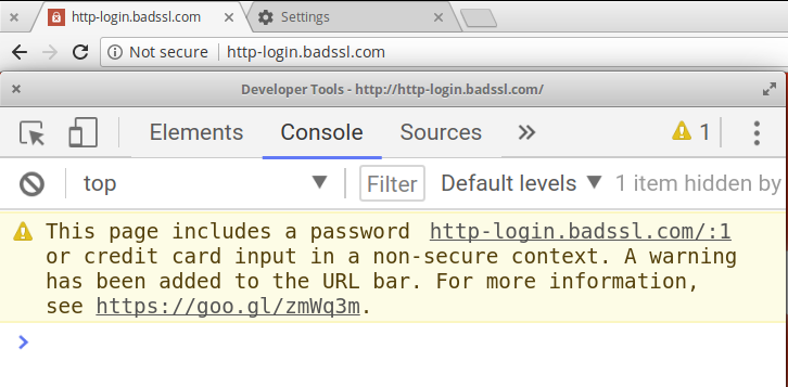 Chrome shows a 'Not secure' warning on http-login.badssl.com