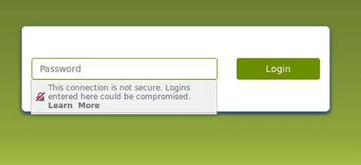 Firefox shows a warning on insecure password fields