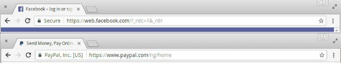 Facebook uses a DV certificate while Paypal uses an EV certificate