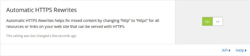 Screenshot of Automatic Rewrites feature enabled on Cloudflare