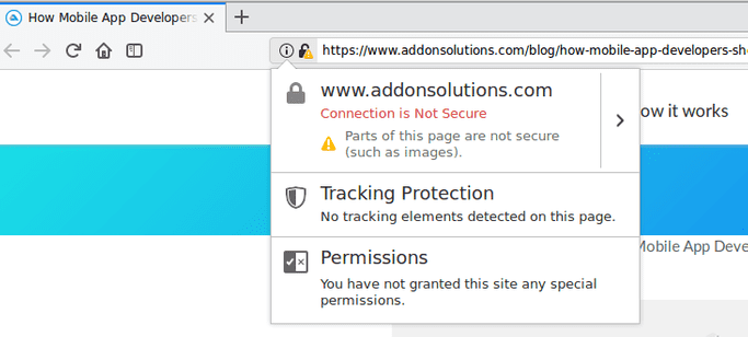 Mixed Content Warning Example in Firefox