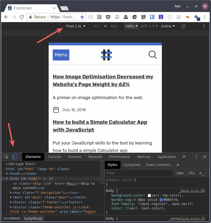 Screenshot of Chrome Device Mode