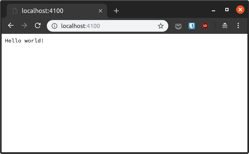 Chrome showing the words 'Hello world'