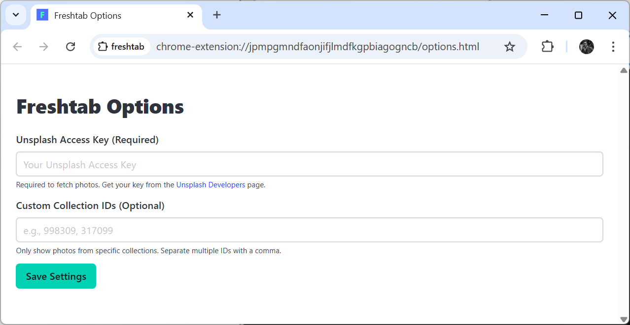 Freshtab options page